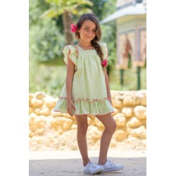 Vestido de cuadros vichy pistacho y fucsia de Vera